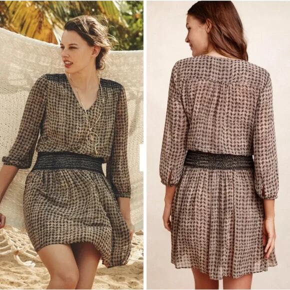 Anthropologie Vanessa Virginia Callista Brown Black Long Sleeve Dress Large - Picture 6 of 8